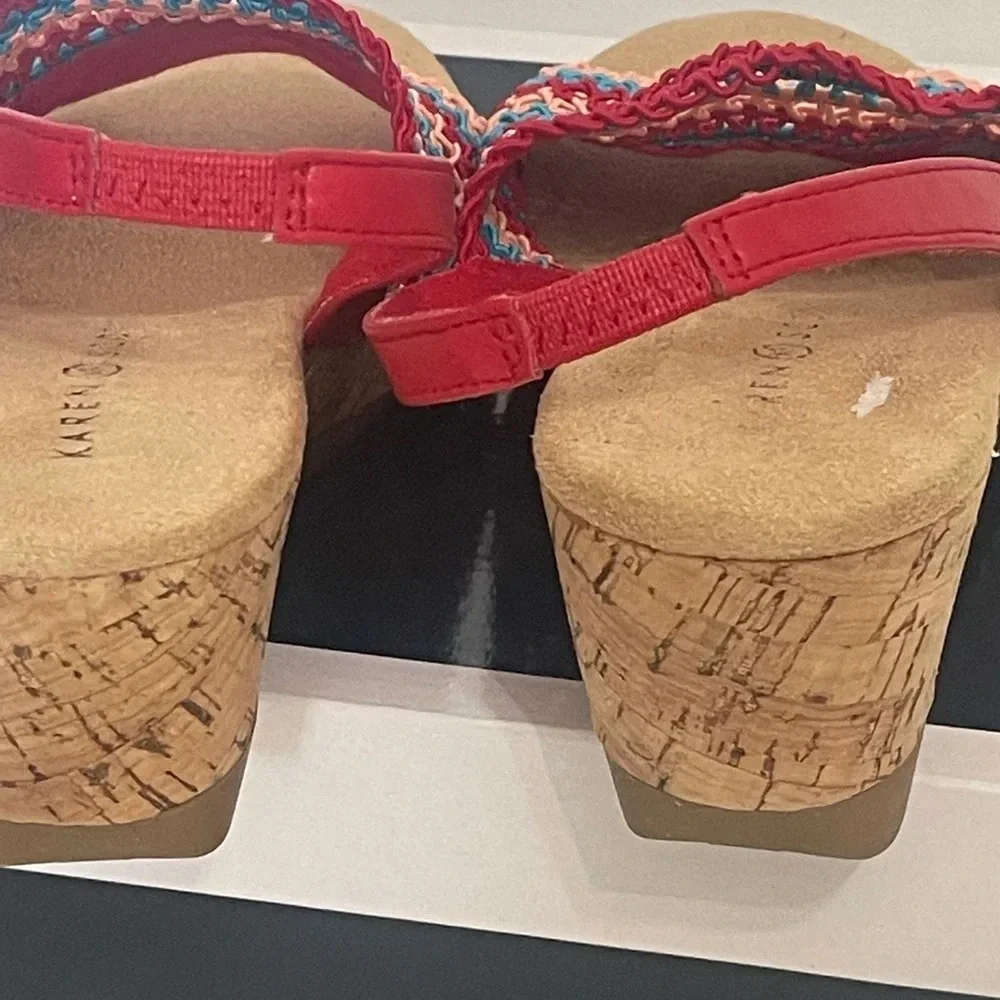 KAREN SCOTT Womens Cushioned Cork Wedge Slip On Slingback Sandal sz 8 red blue - Picture 6 of 13